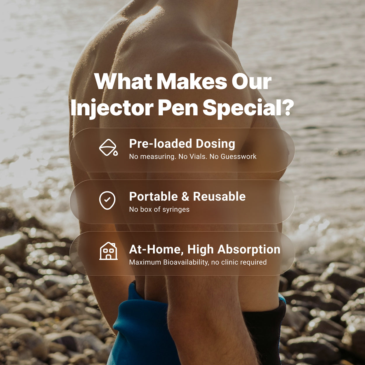 Glutathione Injector Pen product detail shot. Also used on NAD+ Injector Pen PDP.