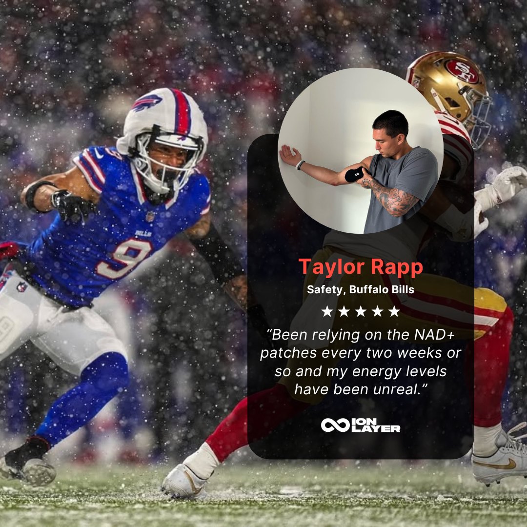 NFL safety Taylor Rapp of the Buffalo Bills, with his Ion Layer testimonial
